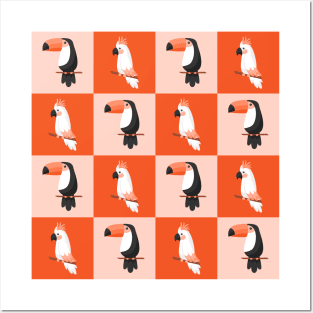 TROPICAL BIRDS - ORANGE & BLUSH PALETTE Posters and Art